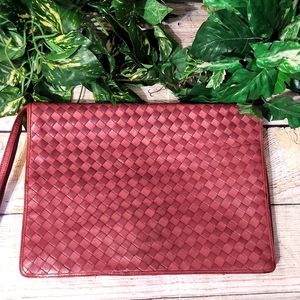 Not Available Red Bottega Intrecciato Large Clutch Bag